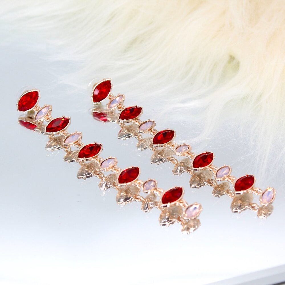 NWT Guess Red and Faux Opal Gold-tone Long Earrings